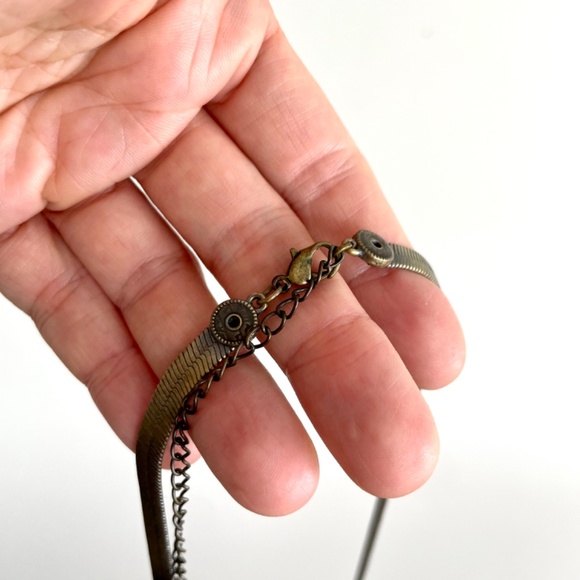 Modernist Style Brass Necklace with Enamel and Rhinestones - Picture 11 of 16